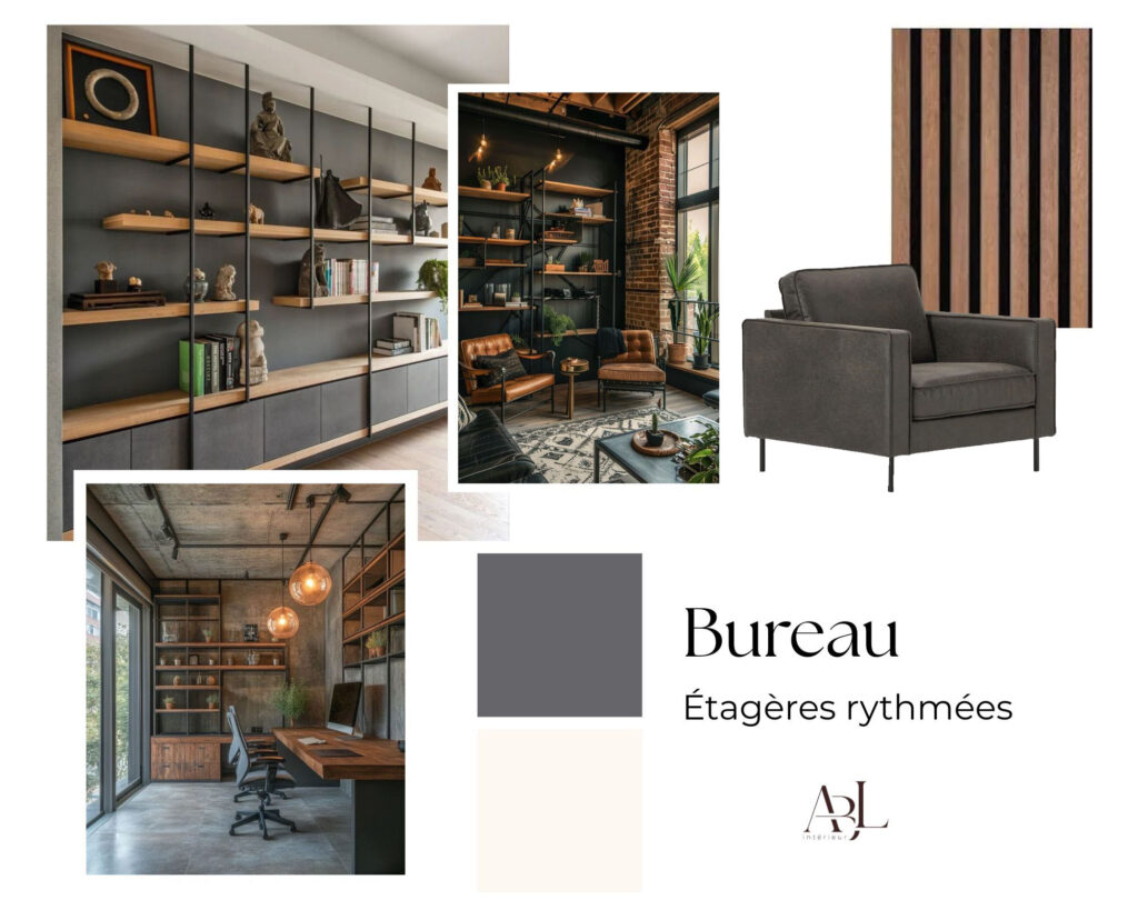 Aménagement d'un coin bureau dans le salon - inspiration bureau - projet Terriel à Saint Christophe du Bois - Projet ABL Intérieur