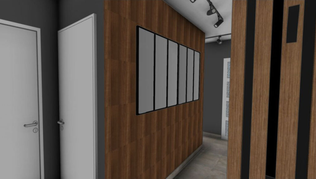 Aménagement d'un coin bureau dans le salon - couloir - projet Terriel à Saint Christophe du Bois - Projet ABL Intérieur